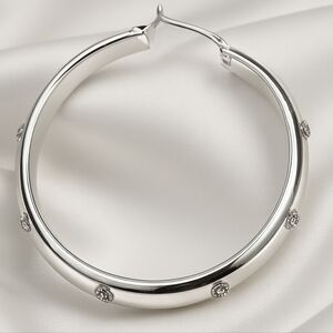 Classic Polished Silver Crystal Hoop Earrings – Sparkling Everyday Jewelry, 1.5"